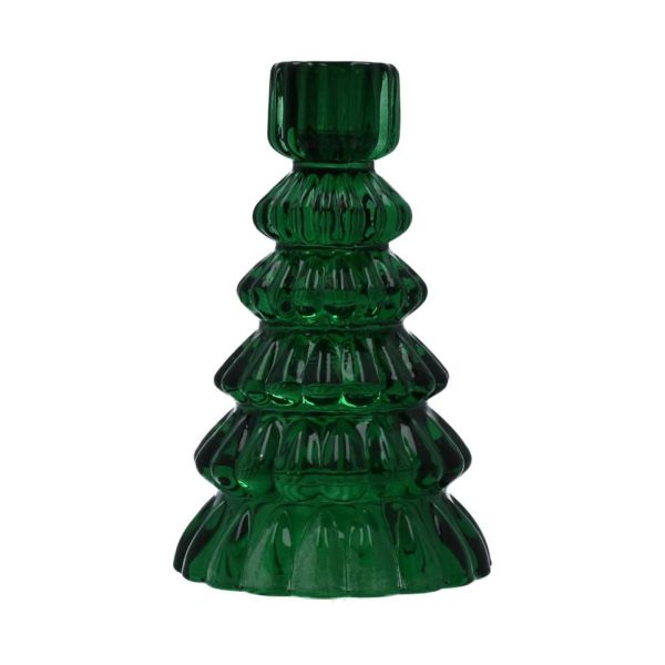 Green Glass Tree Candle Holder